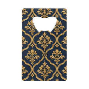 Elegant Gold and Navy Damask Vintage Motif Design