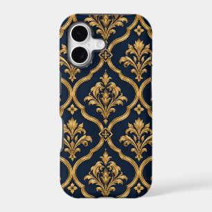 Elegant Gold and Navy Damask Vintage Motif Design