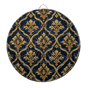 Elegant Gold and Navy Damask Vintage Motif Design Dartboard