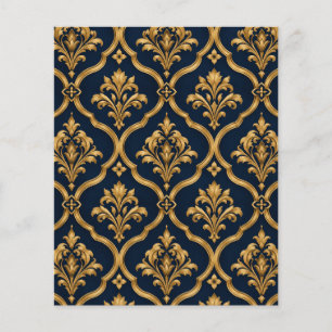 Elegant Gold and Navy Damask Vintage Motif Design Flyer