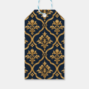 Elegant Gold and Navy Damask Vintage Motif Design Gift Tags