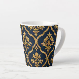 Elegant Gold and Navy Damask Vintage Motif Design Latte Mug