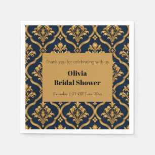 Elegant Gold and Navy Damask Vintage Motif Design Napkin