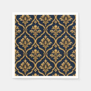 Elegant Gold and Navy Damask Vintage Motif Design Napkin