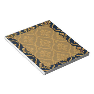 Elegant Gold and Navy Damask Vintage Motif Design Notepad