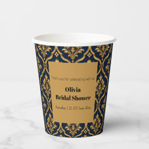 Elegant Gold and Navy Damask Vintage Motif Design Paper Cups
