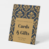 Elegant Gold and Navy Damask Vintage Motif Design