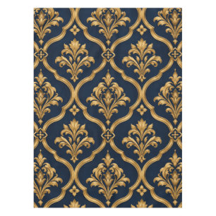 Elegant Gold and Navy Damask Vintage Motif Design Tablecloth
