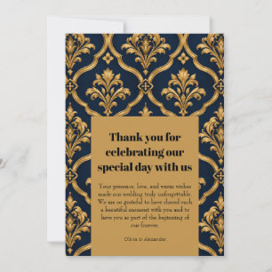 Elegant Gold and Navy Damask Vintage Motif Design Thank You Card