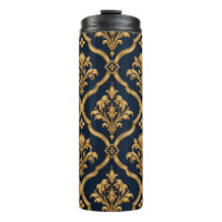 Elegant Gold and Navy Damask Vintage Motif Design