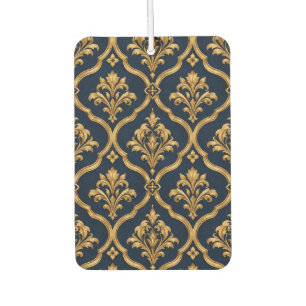 Elegant Gold and Navy Damask Vintage Motif Pattern Car Air Freshener