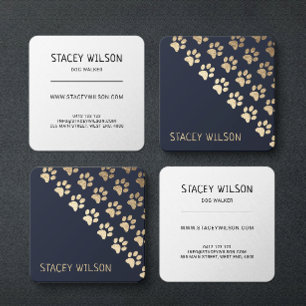 Elegant Gold And Navy Dog Walker   Pet Groomer Square Business Card