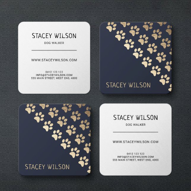 Elegant Gold And Navy Dog Walker | Pet Groomer Square Business Card (Creator Uploaded)