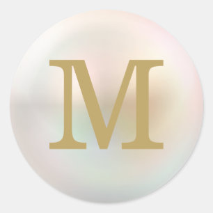 Elegant Gold and Pearl Monogram Classic Round Sticker