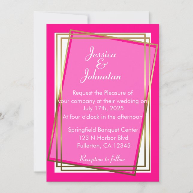 Elegant Gold and Pink Wedding Invitation (Front)