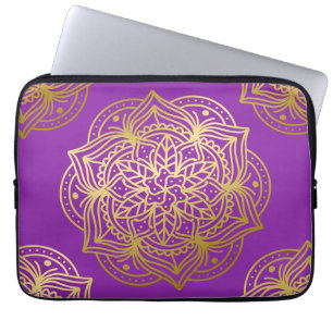 Elegant Gold and Purpel Mandala Pattern Laptop Sleeve