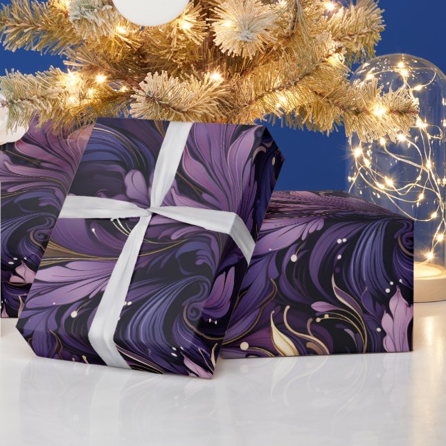 Elegant Gold and Purple Botanical floral Christmas Wrapping Paper (Holidays)