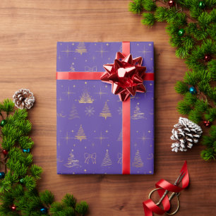 Elegant Gold and Purple Christmas Tree Doodles Wrapping Paper