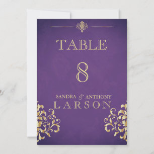 Elegant Gold and Purple Damask Table Numbers