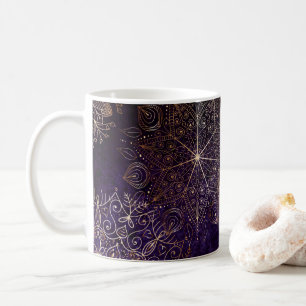Elegant Gold and Purple Floral Mandala Pattern Coffee Mug