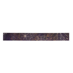 Elegant Gold and Purple Floral Mandala Pattern Satin Ribbon