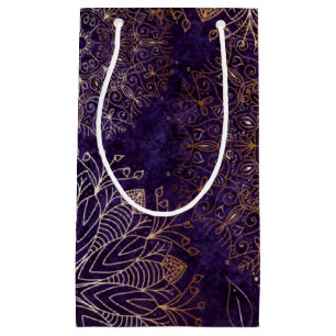 Elegant Gold and Purple Floral Mandala Pattern Small Gift Bag