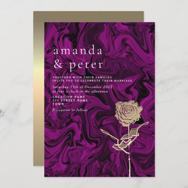 Elegant Gold and Purple Wedding Invitation (Front/Back)