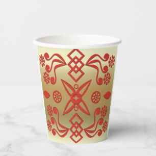 Elegant gold and red abstract design paper cups