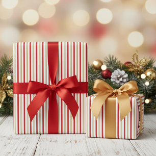 Elegant Gold and Red Candy Cane Pinstripe Pattern Wrapping Paper