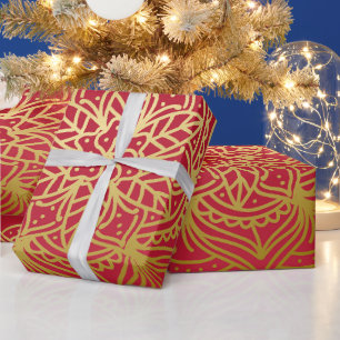 Elegant Gold and Red Mandala Pattern Wrapping Paper