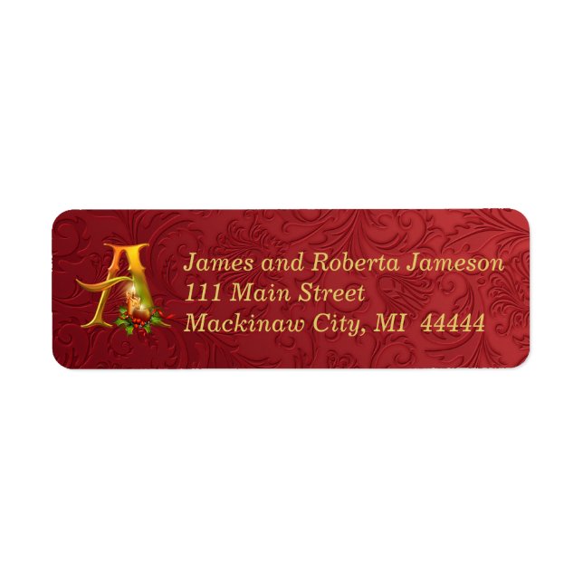 Elegant Gold and Red Monogram Christmas Label (Front)