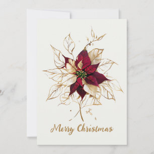 Elegant Gold and Red Poinsettia Merry Christmas Holiday Card