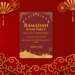 Elegant Gold And Red Ramadan Iftar Party Invitation