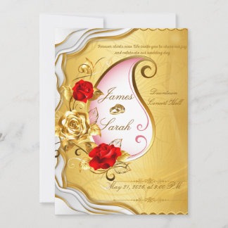 Elegant Gold and Red Rose Wedding Invitation