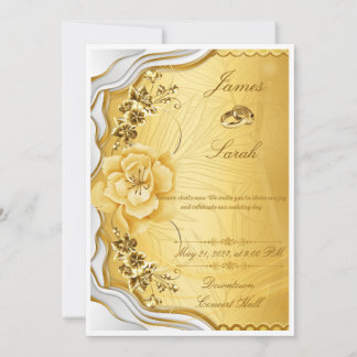 Elegant Gold and Red Rose Wedding Invitation