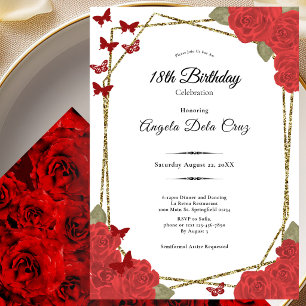 Elegant Gold and Red Roses 18th Birthday Debut Invitation