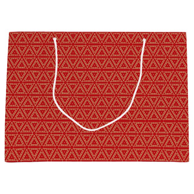Elegant gold and red triangular geometric pattern large gift bag (Front)