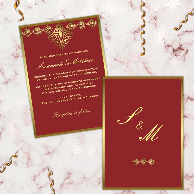 Elegant Gold and Red Wedding Invitation (Creator Uploaded)