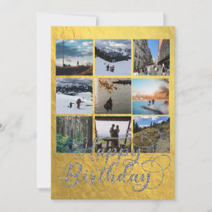 Elegant Gold and Silver Nine Photo Birthday Card