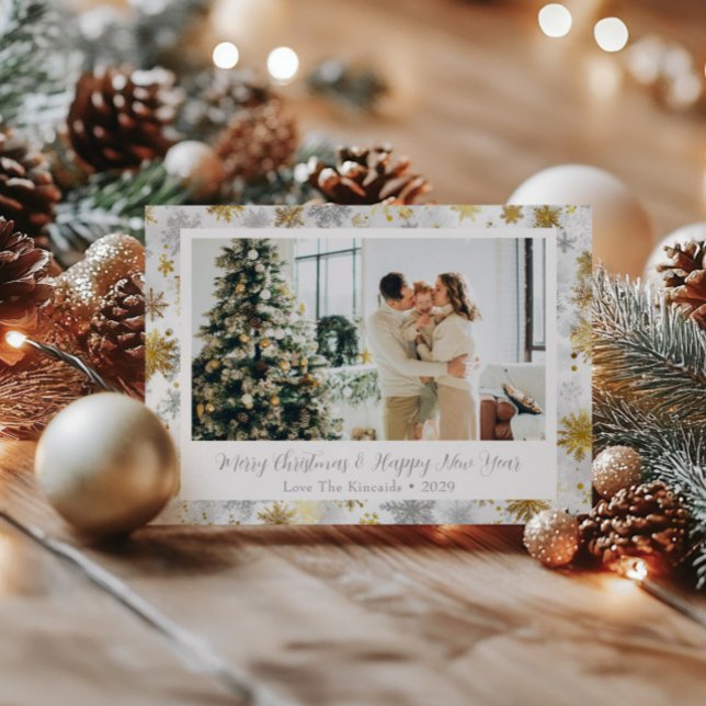 Elegant Gold and Silver Snowflake Christmas Photo  Holiday Postcard (Creator Uploaded)