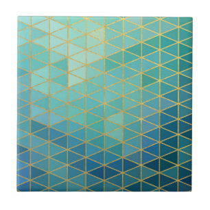 Elegant gold and teal geometric  tile
