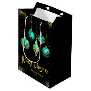 Elegant Gold and Teal Ornament Christmas Medium Gift Bag
