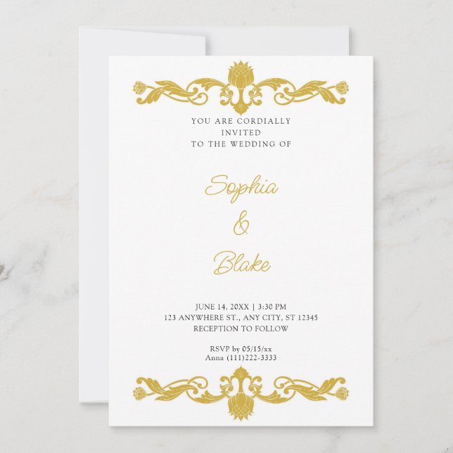 Elegant Gold and White Art Deco Wedding Invitation (Front)