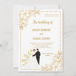 Elegant gold and white Border floral Wedding Invitation