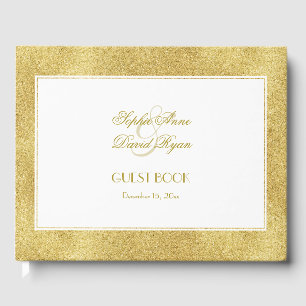 Elegant Gold and White Border Wedding Guest Book