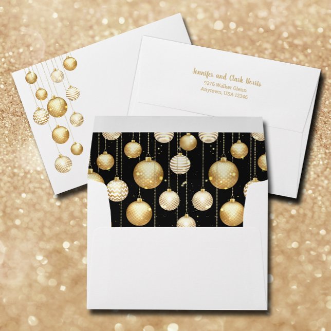 Elegant Gold and White Christmas Ornaments Envelope (Gold and white Christmas tree ornaments envelopes, FREE return address on back)