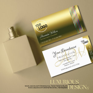 Elegant Gold and White Colourful Stripes add Logo Business Card