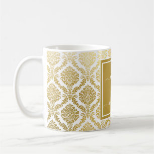 Elegant Gold and White Damask Personalised  Coffee Coffee Mug