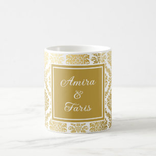 Elegant Gold and White Damask Personalised  Coffee Mug