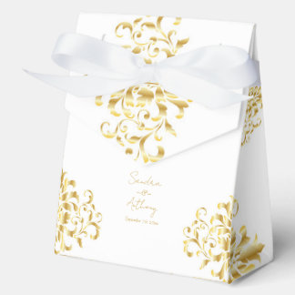 Elegant Gold and White Damask Wedding  Favour Box